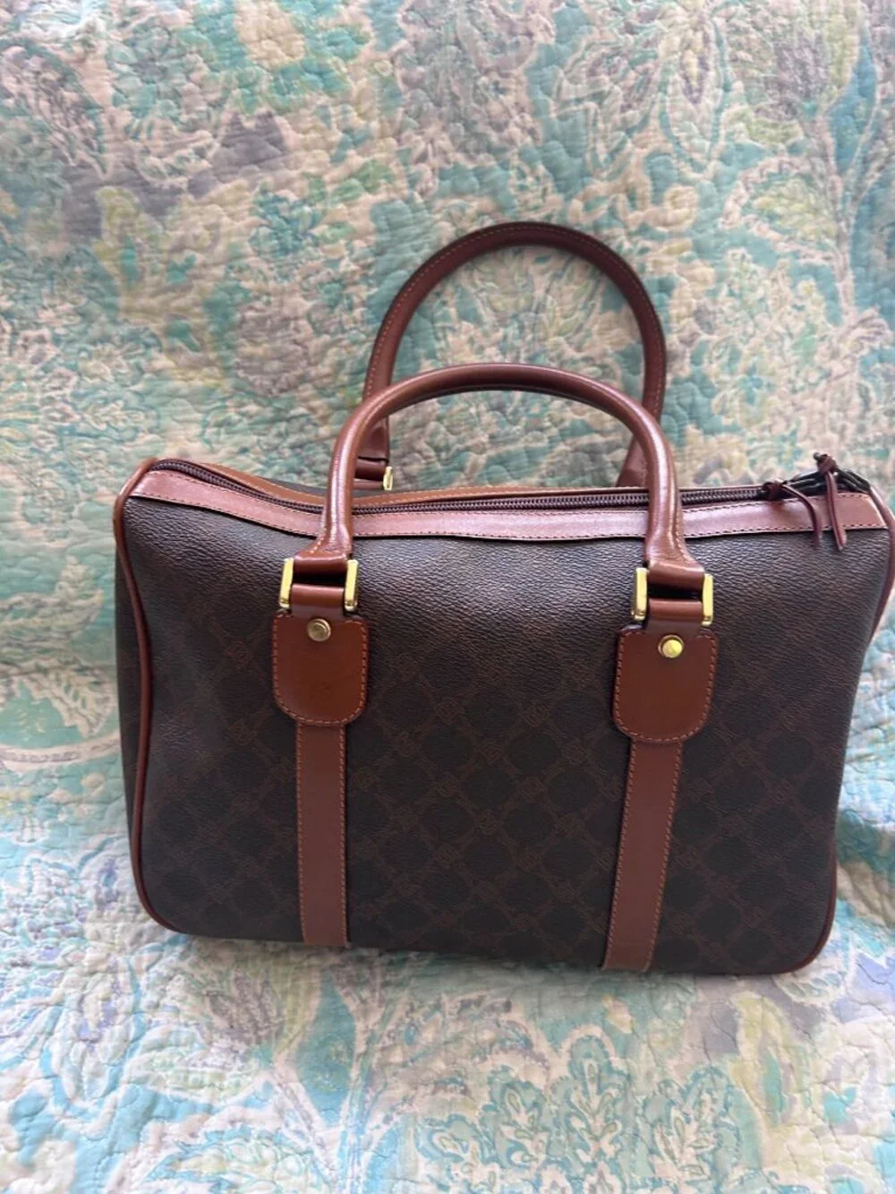Bally Monogram Brown Boston Satchel Handbag Made in Italy